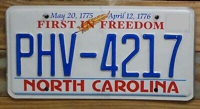 North Carolina Expired First in Freedom License Plate Auto Tag ~ PHV-4217 ~ Emb | eBay