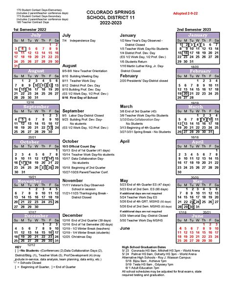 Colorado Springs School District 11 Calendar 2022-2023