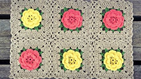 Crochet Rose Flower Square Blanket