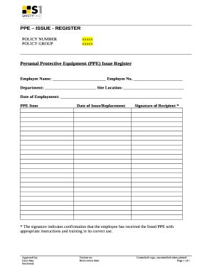 AU S1 Personal Protective Equipment (PPE) Issue Register - Fill and Sign Printable Template Online