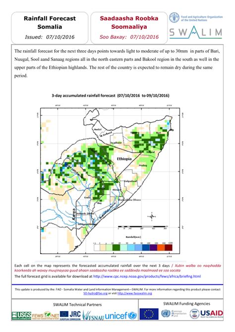 Somalia Rainfall Forecast - Issued: 7 October 2016 - Somalia | ReliefWeb