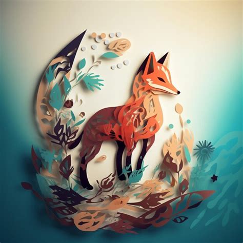 Premium AI Image | A paper cut out of a fox with a floral design.