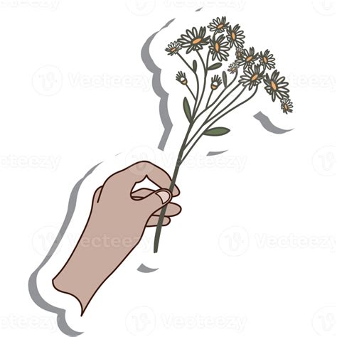 Aesthetic Cute Sticker Hand Holding Flower Bouquet Bullet Journal 16725962 PNG