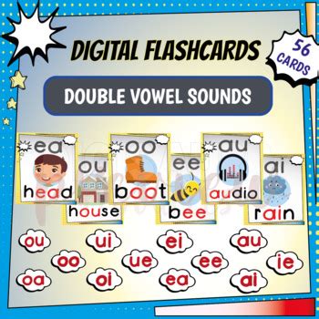 Digital 56 Flashcards Vowel Teams Vowel Digraphs on Powerpoint and PNG ...