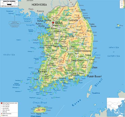 Physical Map of South Korea | Korea map, South korea, South korea north korea