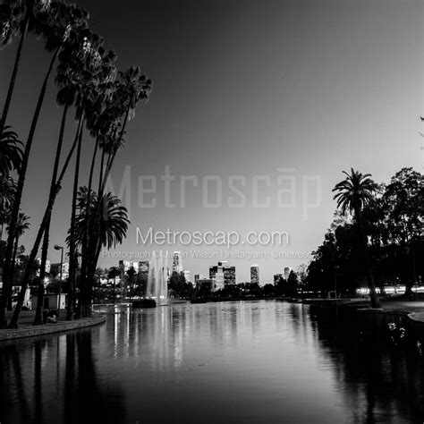 The Los Angeles Skyline from Echo Park along Glendale Boulevard black ...