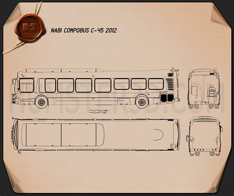 Passenger bus blueprint Download in PNG - Hum3D