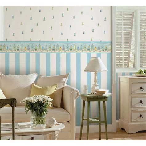 Chesapeake Brighton Aqua Beach Cottage Wallpaper Border Sample ...