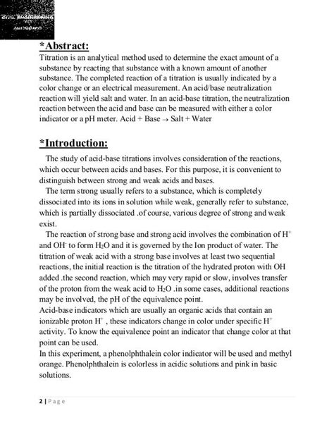 Acid Base Titration Experiment Report | olympiapublishers.com