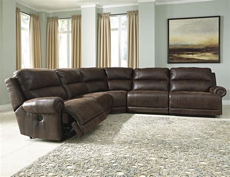 Signature Design by Ashley Luttrell 5-Piece Faux Leather Power Reclining Sectional with Armless ...