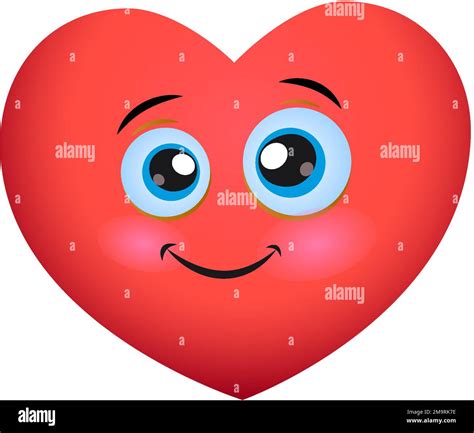 Cute red smiling heart emoji. Smiling face of cartoon heart icon Stock ...