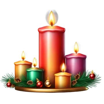 Colorful Christmas Candles With Pine Fur, Christmas, Decorations, Candle PNG Transparent Image ...