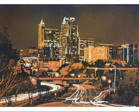 Raleigh NC Downtown Skyline Art Painted at Sunset. Raleigh - Etsy