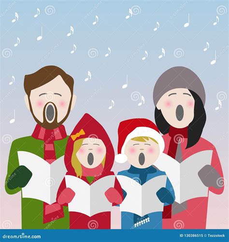 Christmas Carols Singing Template Landing Page With Cheerful Group Of ...