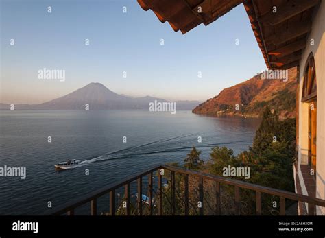 Guatemala, Lake Atitlan, Jaibalito, La Casa del Mundo, lake view and ...