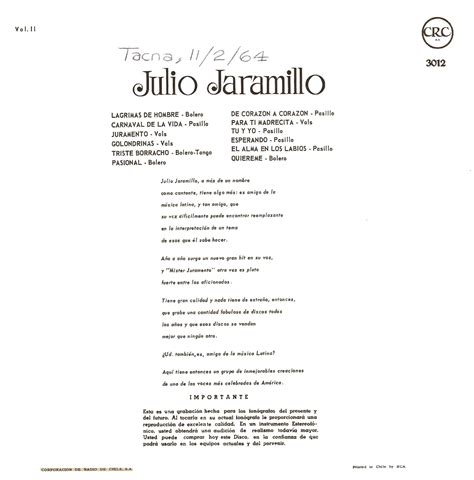 MUSICOTECA ALAY: JULIO JARAMILLO - JULIO JARAMILLO Vol.2 (1963) LP