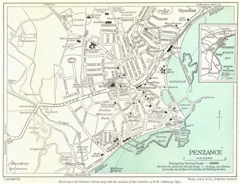 PENZANCE vintage town/city Plan. Cornwall. WARD LOCK 1952 old vintage map