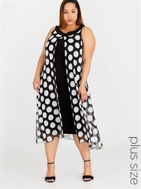 Queenspark Plus Big Spot Mesh Knit Dress Black and White ... NBNB Spree ...