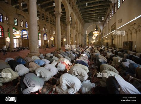 Muslim men at prayer, Salah Muslim Prayer in Umayyad Mosque, Damascus ...