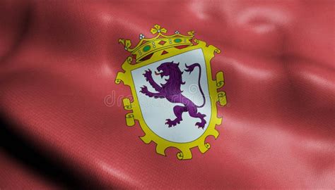 3D Waving Spain Province Flag Of Leon Closeup View Stock Illustration ...