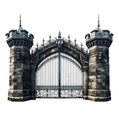 Premium Photo | Surreal Style of Swing Gate With Castle Battlement Design Consisting of a Dou ...