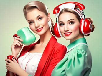 Two beautiful women in headphones are posing for a picture Image & Design ID 0000109252 ...