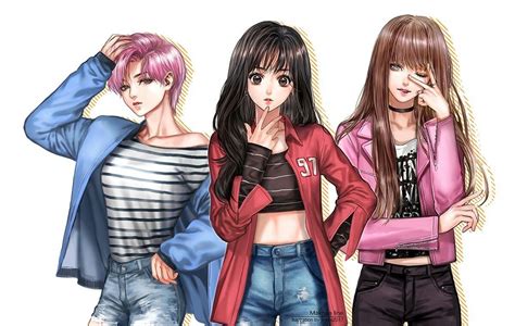 ♡Maknae Line Girls Version♡ Art Manga, Manga Girl, Anime Art Girl, Kpop Drawings, Anime Girl ...