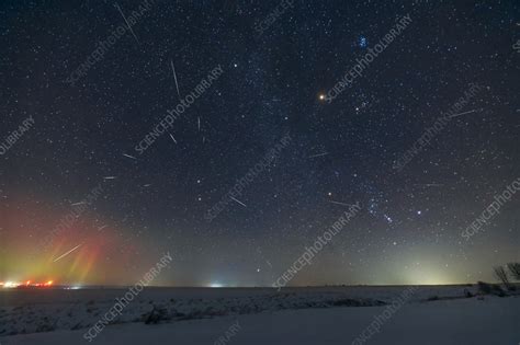 Geminids meteor shower 2022, composite image - Stock Image - C058/5010 - Science Photo Library