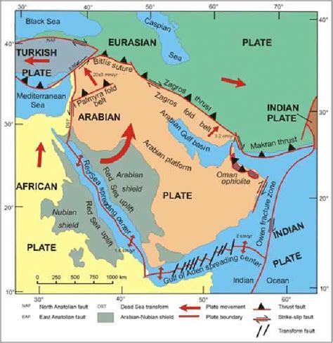 Arabian Plate Boundaries and Relative Movements (Johnson 1998) | Download Scientific Diagram