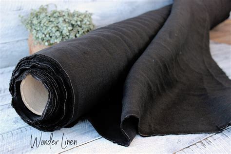 Black Linen Fabric by Half Yard or Meter / Softened Linen for Sewing / Black Washed Flax ...