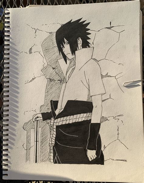 Sasuke Uchiha in black and white I did the other day : r/Naruto