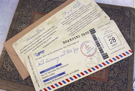 Vintage Air Mail Boarding Pass Wedding Invitation (New Zealand) | Boarding pass wedding ...