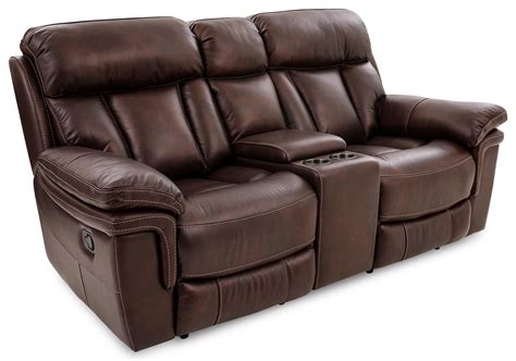 Bryant LEATHER RECLINING LOVESEAT W/CONSOLE | Walker's Furniture ...