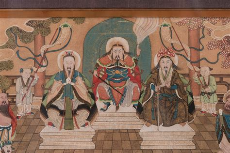 A COLOR AND INK ON PAPER PAINTING OF TAOIST GODS