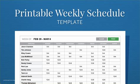 Free Restaurant Schedule Template Of Free Printable Weekly Work ...