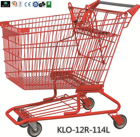 Red Powder Coating Small Metal Shopping Carts For Seniors / Grocery Shopping Trolley