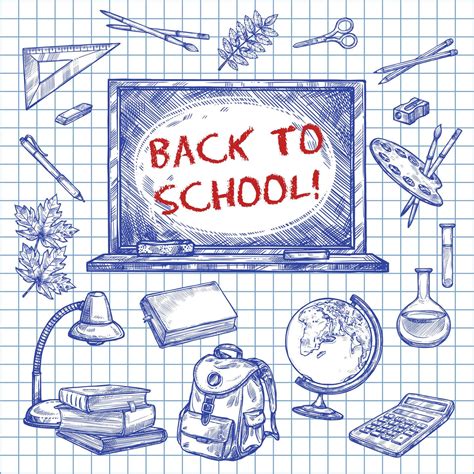 Back to School vector chalkboard ink sketch poster 13177035 Vector Art ...