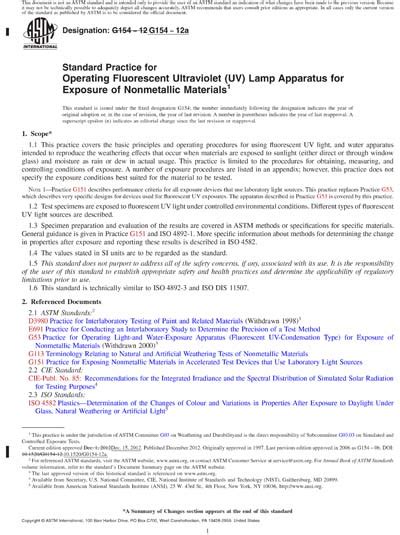 ASTM G154-12a Red - Standard Practice for Operating Fluorescent Ultraviolet (UV) Lamp Apparatus ...