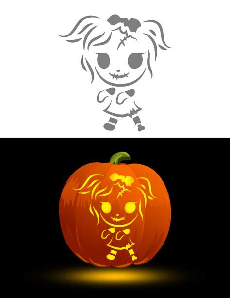 Printable Kawaii Zombie Girl Pumpkin Stencil