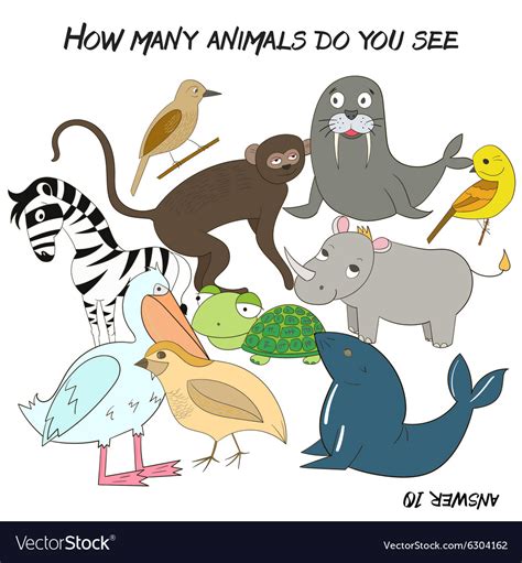 Educational game how many animals do you see Vector Image