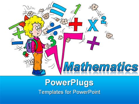 PowerPoint Template: math related symbols and the word mathematics with a blond girl pupil on ...
