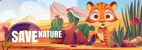 Save nature cartoon web banner, funny tiger cub 14032040 Vector Art at ...