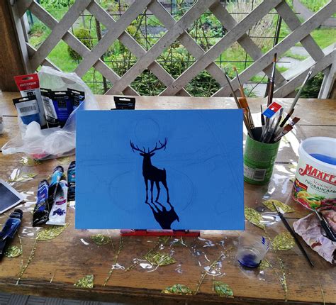 Moonlight Painting Deer Original Art Full Moon Wall Art Night | Etsy