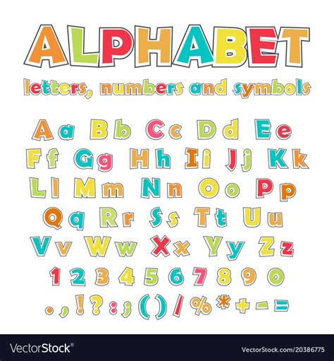 English color alphabet numbers and symbols Vector Image