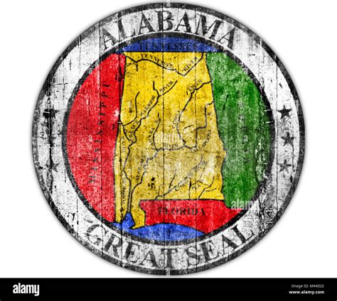 Alabama seal US state painted on concrete flag Stock Photo - Alamy