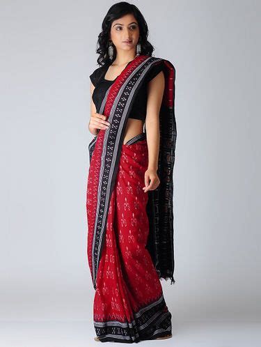 Red-Black Sambalpuri Ikat Cotton Saree | Saree, Silk cotton sarees, Applique dress