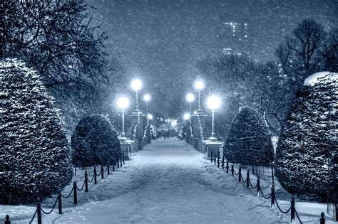 Monochrome Blue Nights Boston Public Garden Snow Storm MA Massachusetts ...