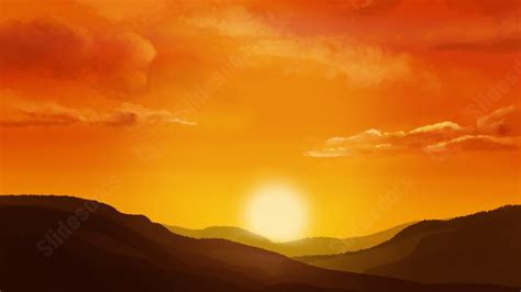 Sunshine Nature Red Sunset Vintage Mountains And Rivers Powerpoint Background For Free Download ...