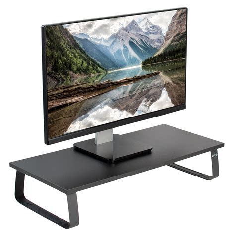 VIVO Black Wood 24 inch Wide Desktop Stand | Ergonomic Monitor, Keyboard, Laptop, Small TV Riser ...