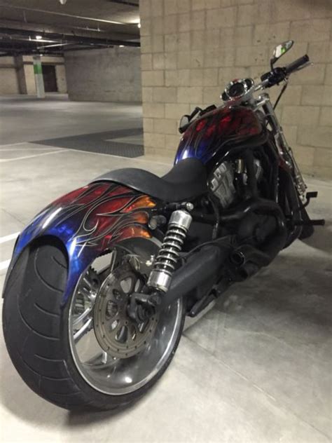 custom harley davidson v rod VRSC with fat tire.